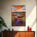 Autumn Wetlands, Sunset Marsh, Nature Escape, Rustic Color Landscape, Farmhouse Style, Fall Decor, Canvas Print, Entryway Wall Art