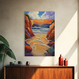 Golden Beach, Sunset Cliffs, Vibrant Ocean Art, Coastal Escape, Fall Color Palette, Canvas Print, Bedroom Wall Art, Tranquil Style