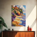 Seaside Villa, Cliffside Beach, Coastal Home Art, Warm Summer Scene, Mediterranean Decor, Canvas Print, Dining Room Wall Accent