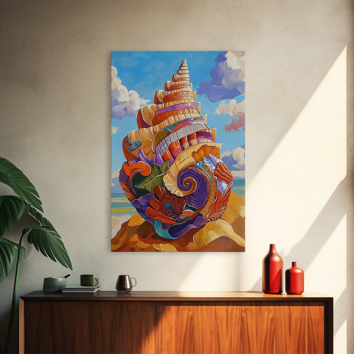 Seashell Swirl, Nautical Shell, Coastal Colors, Beach Dreams, Framed Canvas Print, beach house decor, shell wall art, ocean lover gift