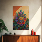 Royal Crest, Floral Emblem, Mediterranean Decor, Vibrant Details, Framed Canvas Print, Kitchen Wall Art, Spanish Wall Art, Regal Vibe