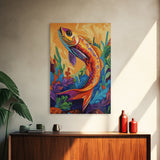Colorful Tropical Fish, Ocean Wall Art, Coastal Sea Life Painting, Framed Canvas Print, Underwater Theme, Bathroom Decor, Bold Nautical Style