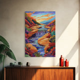 Canyon River Stream, Vibrant Landscape, Sunset Colors, Nature Scene, Framed Canvas Print, Bedroom Wall Art, Fall Home Decor, Boho Art