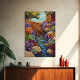 Tree Roots Water, Forest Creek, Vibrant Flora, Nature Beauty, Framed Canvas Print, Office Wall Art, Botanical Decor, Whimsical Art