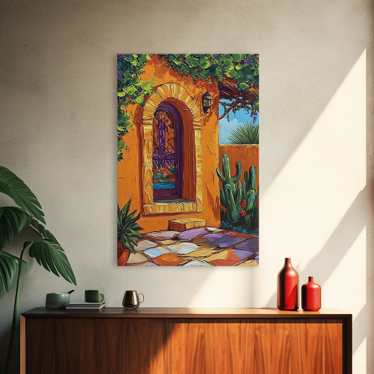 Spanish Doorway Scene, Rustic Home Art, Desert Vibes, Warm Entryway Decor, Framed Canvas Print, Southwestern Kitchen Wall Art