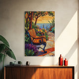 Sunset Garden Bench, Tranquil Nature Art, Romantic Outdoor View, Framed Canvas Print, Cozy Living Room Wall Art, Boho Landscape