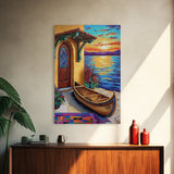 Lakeside Sunset, Canoe, Serenity, Framed Canvas Print, rustic lakefront, sunset art, cozy cabin vibe, boho lakehouse wall art, den art