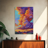 Clouds Sunset, Skies, Mountains, Framed Canvas Print dramatic sky art, colorful cloudscape painting, Bedroom Wall Art, dreamy wall decor