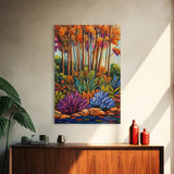 Autumn Forest, Leaves Colorful, Framed Canvas Print bright fall foliage nature painting, botanical boho forest scene, Kitchen Wall Art