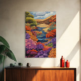 River, Desert, Floral, Art, Canvas Print, Colorful floral river scene with desert hills, perfect bedroom or hallway Southwestern wall art