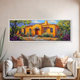 Desert Casa Art, Colorful Home, Cactus Painting, Framed Canvas Print, Vibrant Southwest Decor, Living Room Wall Art, Spanish Style Art