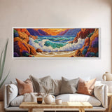 Ocean Wave, Rocky Coast, Vibrant Sunset, Nature Seascape, Framed Canvas Print, Coastal Wall Art, Beach Bathroom Decor, Colorful Seascape Art