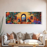 Spanish Courtyard Art, Terracotta Walls, Framed Canvas Print, Vibrant Southwest Decor, Patio Wall Art, Mediterranean Boho Style