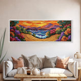 Tropical Sunset Cove, Vibrant Ocean Painting, Beach House Decor, Bold Nature Scene, Boho Living Room Canvas Print, Nature Painting