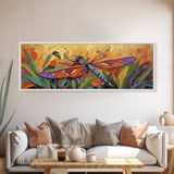 Vibrant Dragonfly, Nature Wall Art, Autumn Decor, Boho Art, Framed Canvas Print, Colorful Insect Painting, Kitchen Wall Art
