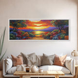 Tropical Sunset, Coastal Trees, Vibrant Horizon, Colorful Evening, Canvas Print, tropical paradise wall art, sunset lover gift
