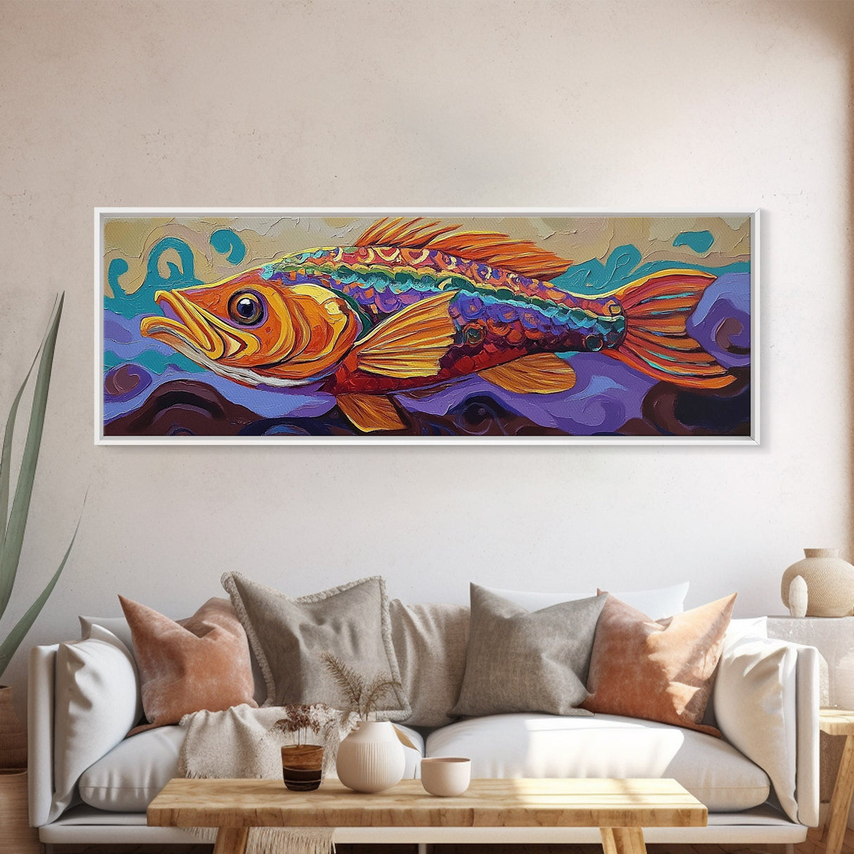 Tropical Fish Painting, Vibrant Ocean Life, Canvas Print, Coastal Kitchen Wall Art, Underwater Theme Decor, Boho Beach Art
