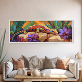 Vibrant Lizard Art, Desert Gecko Painting, Succulent Garden Colors, Framed Canvas Print, Eclectic Kitchen Wall Decor, Animal Art