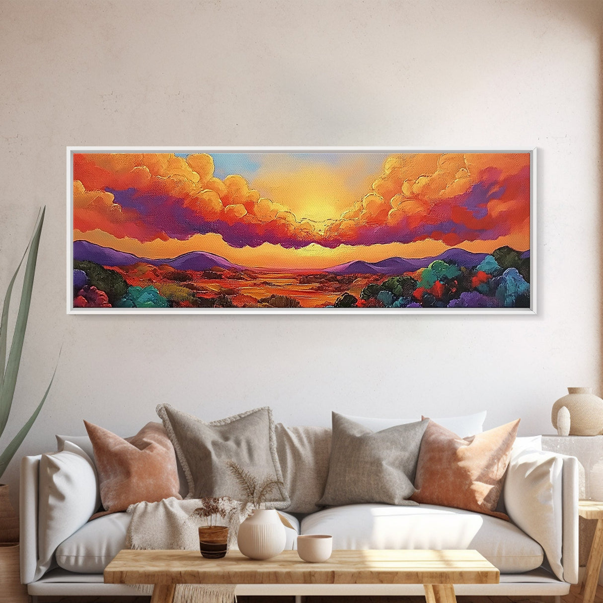 Sunset Horizon, Autumn Clouds, Landscape Wall Decor, Fall Tones, Framed Canvas Print, Rustic Art, Living Room Wall Art, Boho Style