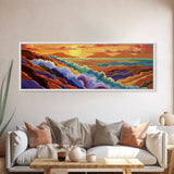 Rainbow Waves, Abstract Seascape, Sunset Magic, Bold Ocean Energy, Framed Canvas Print, Modern Wall Art, Artistic Living Room Decor