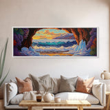 Arctic Ocean Cave, Winter Seascape, Vibrant Ice Waves, Framed Canvas Print, Seasonal Wall Art, Coastal Fantasy Decor