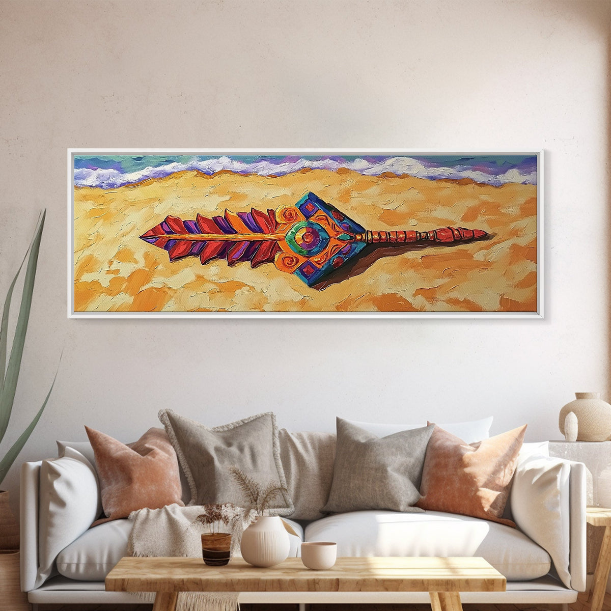 Tribal Arrow Symbol, Colorful Boho Style, Desert Beach Art, Canvas Print, Southwestern Decor, Eclectic Wall Accent