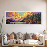 Mountain Trees, Lake Sunset, Nature Glow, Autumn Landscape, Canvas Print, Cabin Decor, Rustic Wall Art, Forest Escape