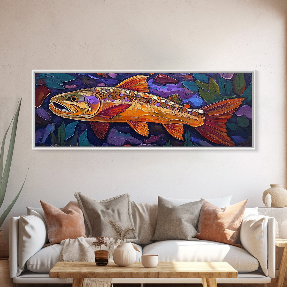 Golden Trout, Colorful Fish, Underwater Scene, Cabin Accent, Canvas Print, Fishing Lodge Decor, Rustic Nature Wall Art