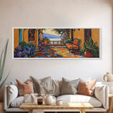 Garden Balcony, Mediterranean Villa, Sunset View, Cozy Terrace, Canvas Print, Tuscan Decor, Romantic Outdoor Wall Art