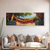 Hammock Retreat View, Relaxing Outdoor Space, Nature Art, Framed Canvas Print, summer art, patio decor, boho style, bedroom wall