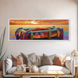 Sunset Raft, Ocean Stillness, Island Mood, Coastal Glow, Canvas Print, bathroom wall art, tropical nautical art, warm beach colors
