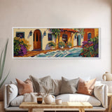 Hacienda Courtyard, Rustic Charm Art, Southwest Home Decor, Floral Garden Wall Accent, Framed Canvas Print, Dining Room Style