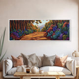 Forest Path, Nature Walk, Vibrant Trail, Framed Canvas Print, woodland art, rustic cabin decor, Autumn wall piece, nature lover gift
