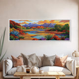 Desert River Colors, Southwest Landscape, Mountain Sunset, Framed Canvas Print, Living Room Wall Art, Earthy Tones, Fall Boho Decor
