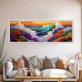 Ocean Wave, Underwater Reef, Vibrant Coral, Seascape Drama, Framed Canvas Print, Tropical Bathroom Art, Marine Life Painting