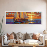 Sunset Sailboat Dream, Vibrant Ocean Painting, Nautical Coastal Wall Art, Canvas Print, Beach House Decor, Living Room Statement Piece