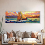 Sunset Sailboat, Coastal Art, Colorful Nautical Scene, Framed Canvas Print, Office Wall Decor, Sailing Gift, Ocean Wall Art