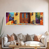 Spanish Doorway Scene, Rustic Entrance Art, Bold Exterior Decor, Framed Canvas Print, Hallway Wall Art, Mediterranean Style