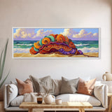 Vibrant Shell Art, Ocean Fantasy, Whimsical Beach, Nature Vibes Framed Canvas Print, Coastal Bathroom Art, Boho Sea Decor