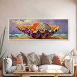 Sea Shell, Ocean Treasure, Vibrant Shell, Beach Fantasy, Framed Canvas Print coastal kitchen art, eclectic decor, colorful wall print