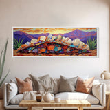 Colorful Shell Art, Coastal Mountain Decor, Ocean Nature Vibes, Beach Shell Wall, Framed Canvas Print, Living Room Coastal Boho Art