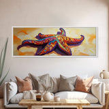 Starfish Pattern, Bold Beach, Ocean Life, Framed Canvas Print, Coastal Bathroom Wall Art, Nautical Boho Decor, Summer Ocean Style