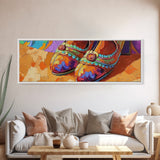 Fiesta Shoes, Mexican Style, Color Pop, Framed Canvas Print, Boho Fashion Wall Art, Entryway Accent Decor, Whimsical Art Style