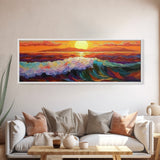 Vibrant Ocean Sunset, Textured Wave Painting, Modern Seascape Art, Framed Canvas Print, Coastal Living Wall Art, Boho Bedroom Decor