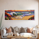 Ocean Curl, Autumn Surf, Sunset Beach, Floral Waves, Framed Canvas Print, Living Room Wall Art, Fall Coastal Painting, Bold Decor