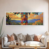 Totem Pole Art, Southwest Style, Desert Sky, Framed Canvas Print, Native Inspired, Living Room Wall Art, Cultural Landscape