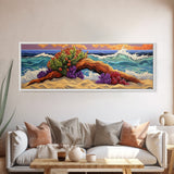 Driftwood Coast, Colorful Ocean, Beach Nature, Framed Canvas Print, Coastal Wall Art, Tropical Living Room Decor, Surreal Seascape Art