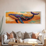 Colorful Whale Art, Ocean Animal, Abstract Sea Life, Nautical Decor, Canvas Print, Coastal Nursery Wall Art, Boho Sea Creature