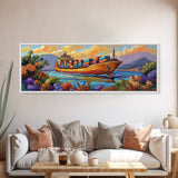 Coastal Cargo Ship, Vibrant Ocean Painting, Nautical Decor, Container Ship Art, Canvas Print, Modern Seascape, Office Wall Art, Boho Art