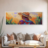Mexican Cowboy, Sunset Western Portrait, Vibrant Hat Man, Desert Decor, Framed Canvas Print, Boho Art, Rustic Living Room Wall Art